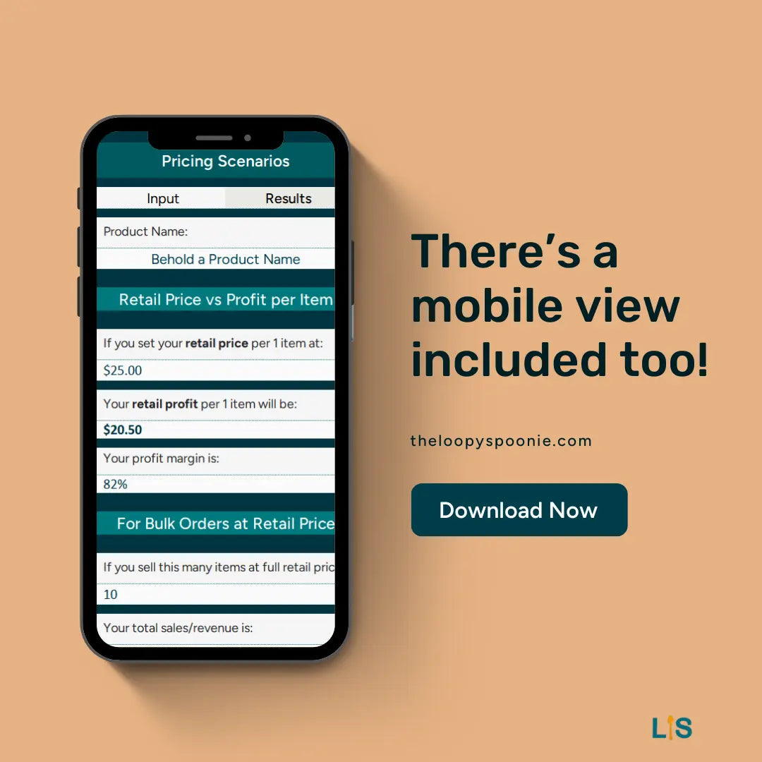 A phone mockup showing the mobile friendly view of the pricing calculator.
Large text to the right of the phone says: "There's a mobile view included too!"