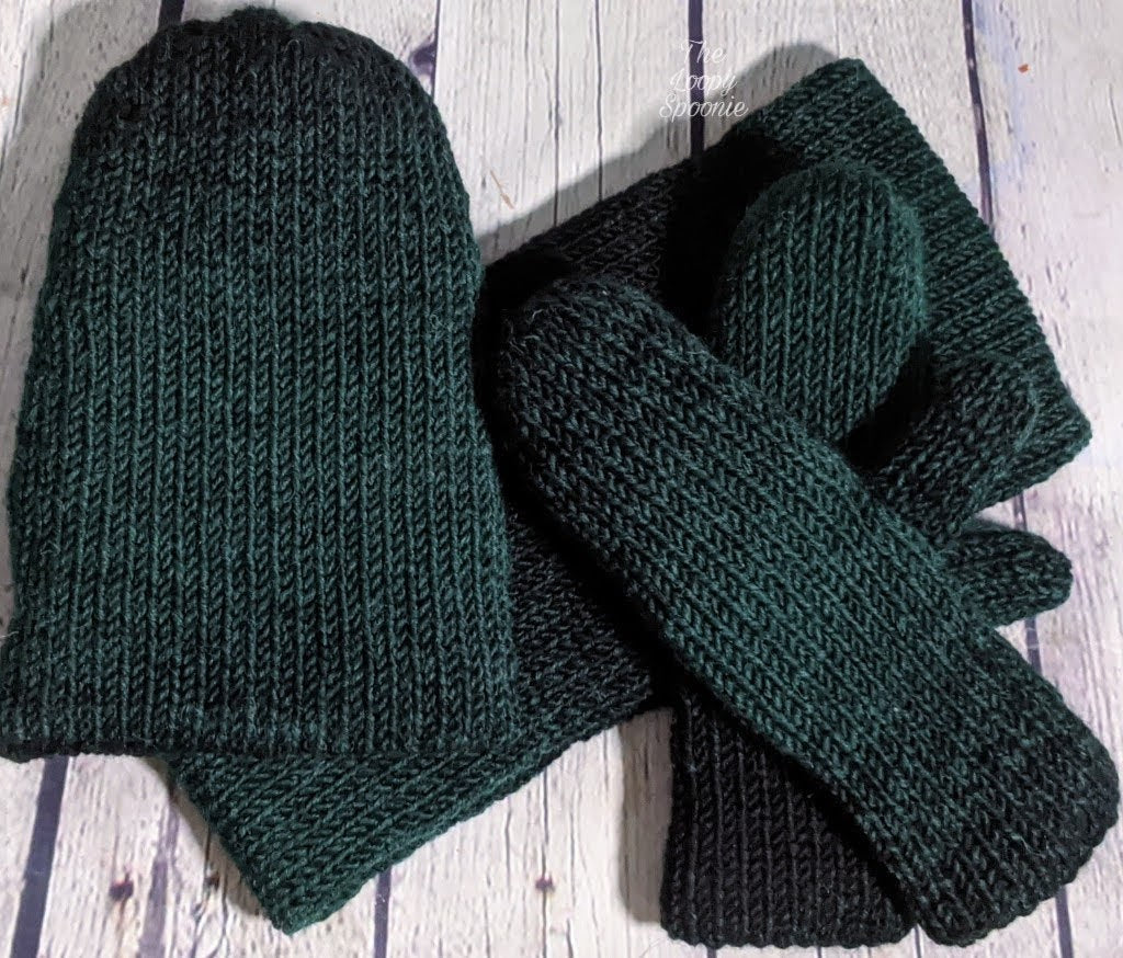 Green & Black Forester Knit Set- Wool Blend