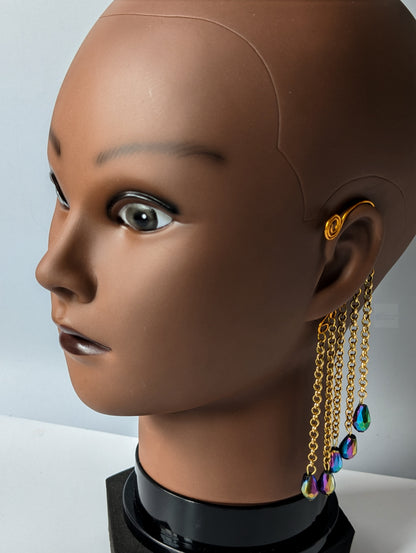 Aurora Chrome Beaded Chain Ear Cuffs