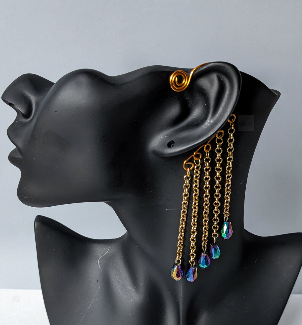 Aurora Chrome Beaded Chain Ear Cuffs