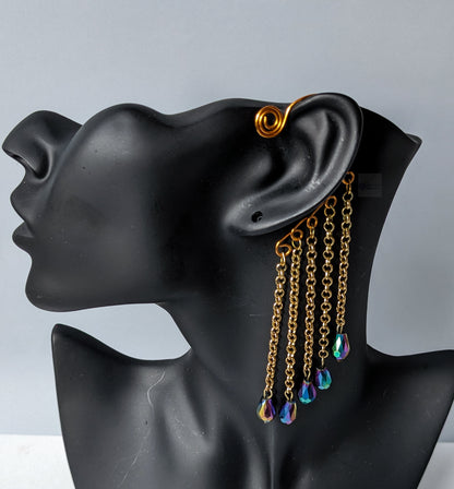 Aurora Chrome Beaded Chain Ear Cuffs