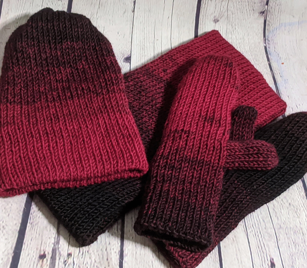 Cranberry & Black Winter Knit Set- Wool Blend