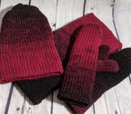 Cranberry & Black Winter Knit Set- Wool Blend