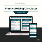 Graphic with a laptop and phone mockups of a pricing calculator spreadsheet. 
The laptop features a screenshot of the pricing spreadsheet. 
The phone mockup shows the mobile friendly view of the pricing calculator.